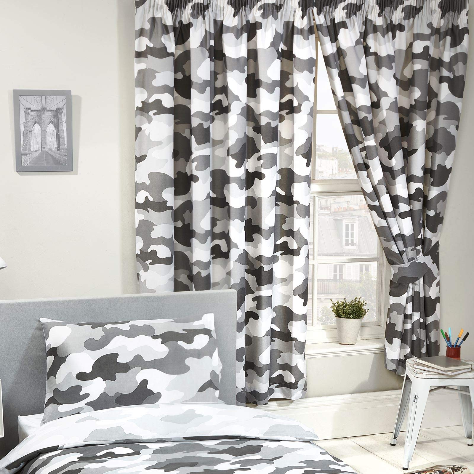 Price Right Home Army Camouflage Grey Kids/Teens Bedroom Range - Duvet Cover Set, Fitted Sheet Set & Curtains Available (72" Curtains)