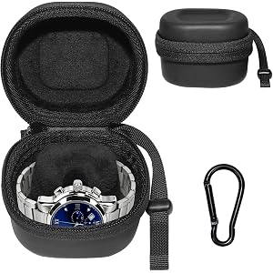 Hard Shell Watch Case, EVA Watch Box with YKK Zipper and Carabiner | Single Watch Case Fits all Wristwatches and Smart Watche
