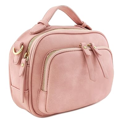 FashionPuzzle Top Handle Mini Satchel Bag Crossbody Purse Dusty Pink
