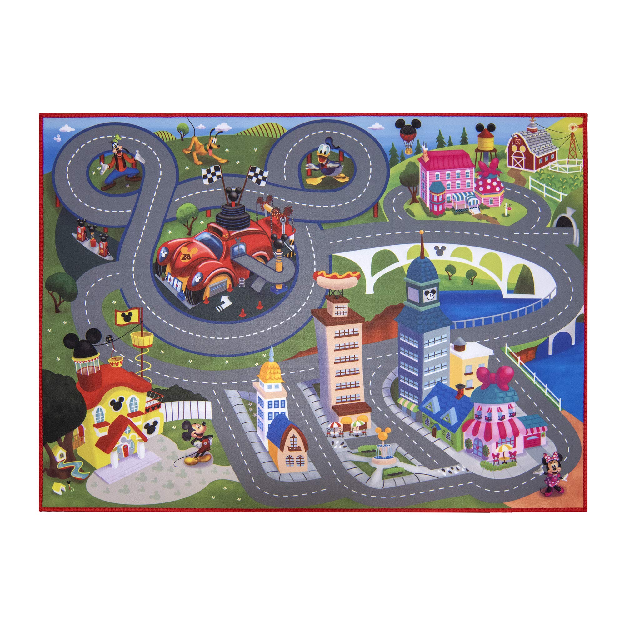 Gertmenian Disney Mickey Mouse Interactive Kids’ Rug Set | Includes 3x Cars feat. Donald, Daisy, and Minnie | Suitable for Classroom, Nursery, Bedroom, or Play Area | 40x54in Medium, 32503