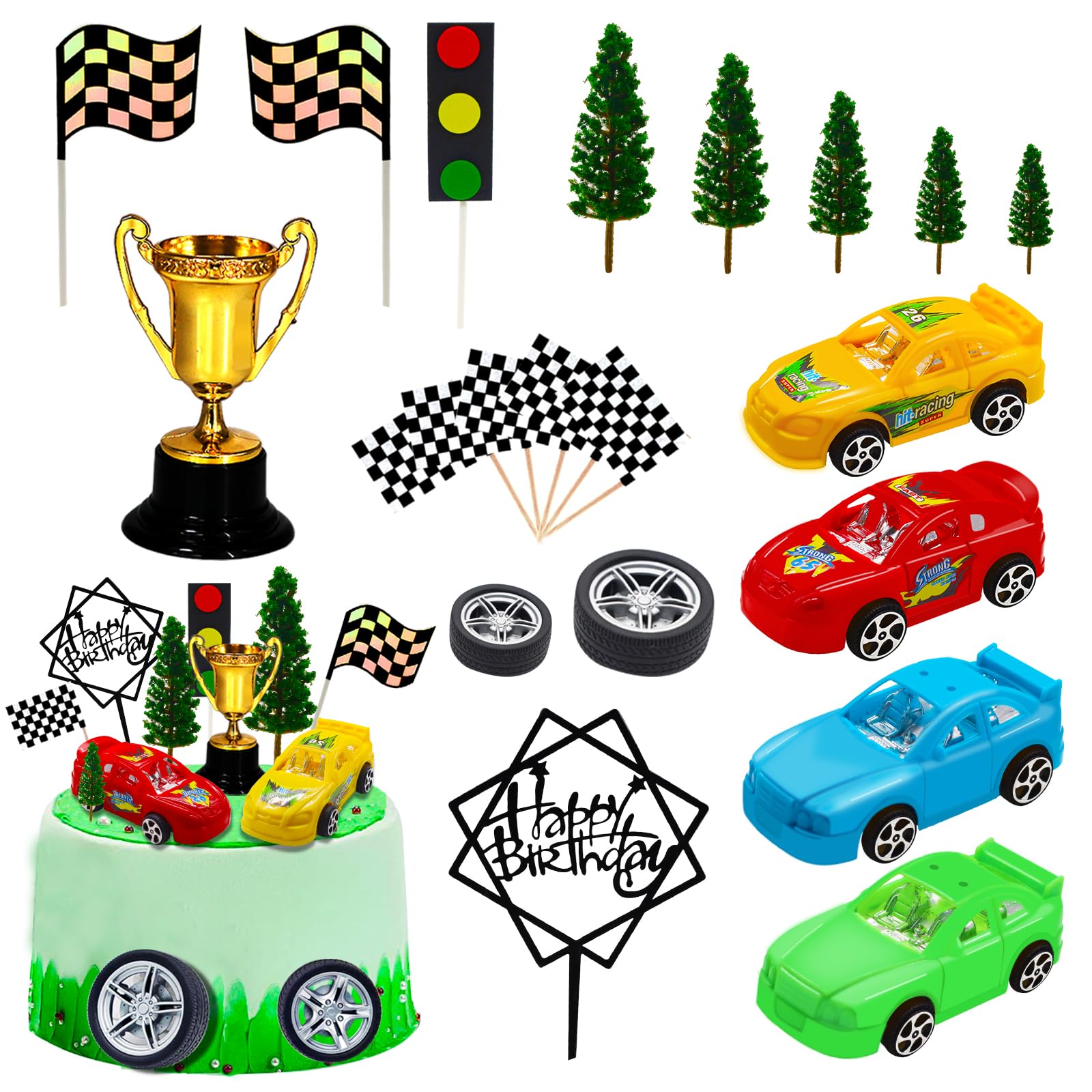 Photo 1 of MEMOVAN Racing Car Cake Decorations 38pcs Racing Car Cake Topper Birthday Cake Decoration for Boy's Kids Racing Car Theme Birthday Supplies Party Favors