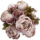 Duovlo Fake Flowers Vintage Artificial Peony Silk Flowers Wedding Home Decoration,Pack of 1 (Sweetened Bean)