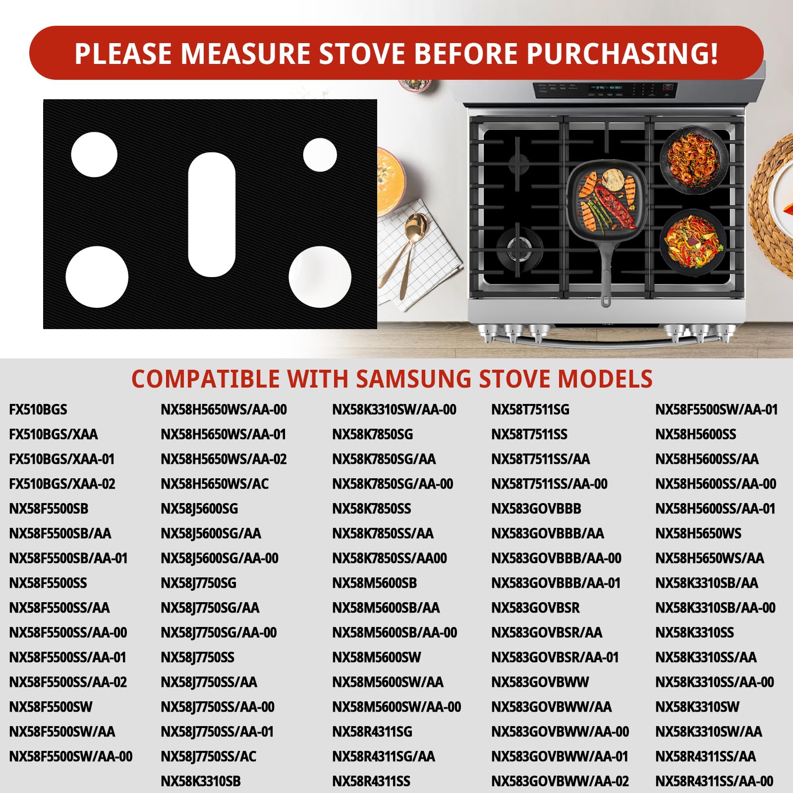 2 Pack Stove Covers, Gas Range Protectors for Samsung Gas Range Stove Cover Reusable Stove Top Covers for Samsung Gas Burners, Oven Liners Mat Gas Range Protectors Covers Non-Stick Washable