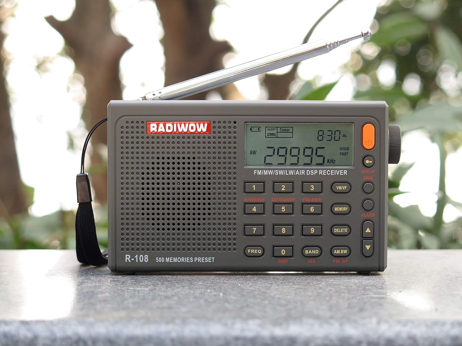RADIWOW R-108 FM Stereo/LW/MW/SW/AIR Band/DSP Full Band Portable Radio with Headphones Jack and Antenna Jack, Sleep Timer and Alarm Clock, 500 Memories preset Stations (100 preset for Each Band).: Home Audio & Theater