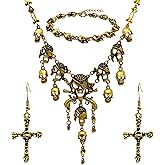 Degolso Pirate Jewelry for Women Gold Skull Skeleton Crossbones Pirate Necklace Earrings Bracelet Set Halloween Women's Gothic Pirate Costume Accessories