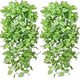 Artificial Hanging Plants 2pcs Fake Hanging Plant Artificial Faux Plant Outdoor UV Resistant Plastic Plants (Green)