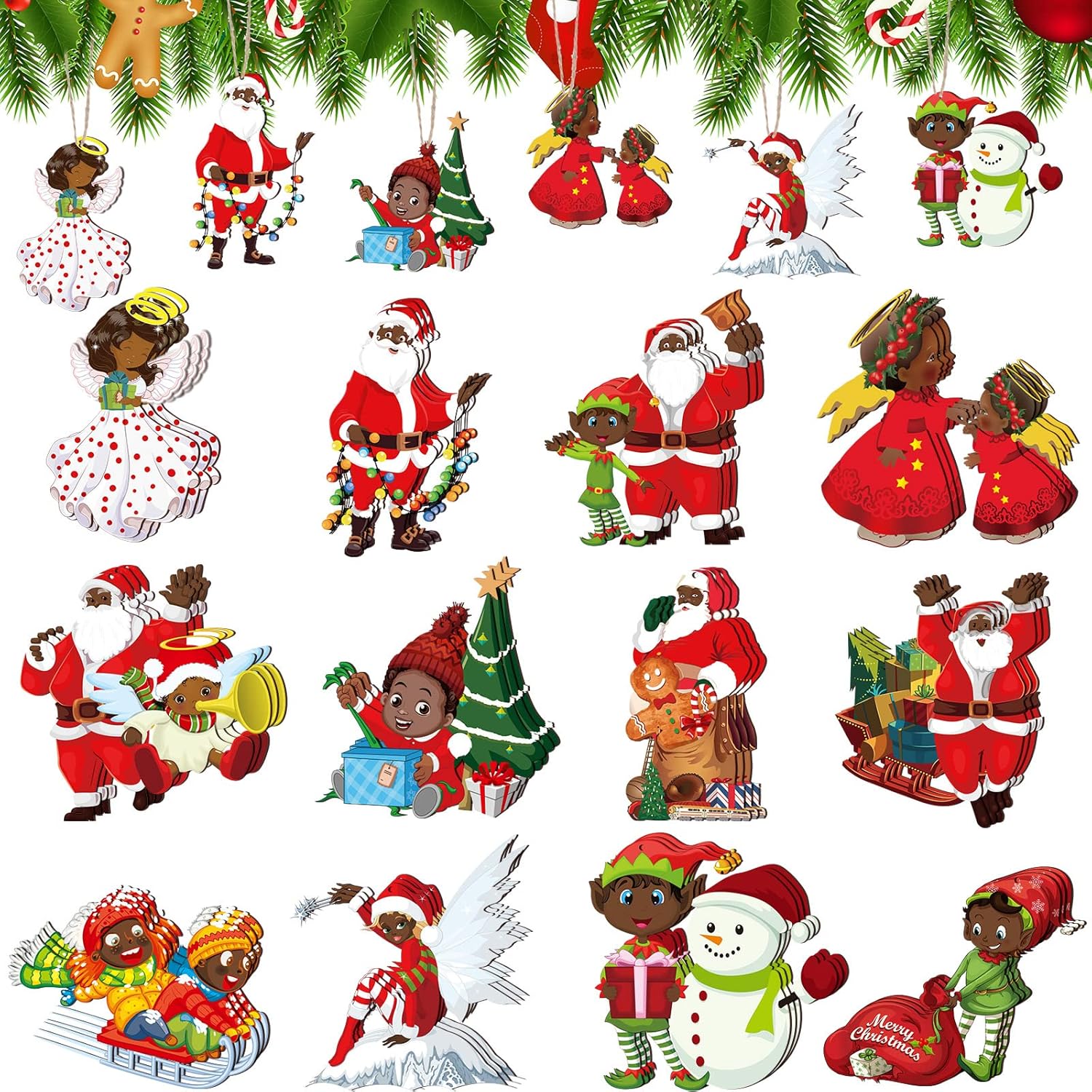 Nutcrackers - 36 Pcs African American Christmas Decorations Wooden Black Nutcracker Christmas Ornament Hanging Black Santa African American Xmas Decorations for Tree Home Kitchen Decor (Santa Style)