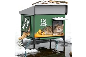 Apasiri Heated Cat House for Outdoor: Weatherproof Outside Cat Shelter, Insulated Cat House Outdoor with Heated Pad, Sloping Roof & Escape Door, Elevated Base for Stray Cats, Medium