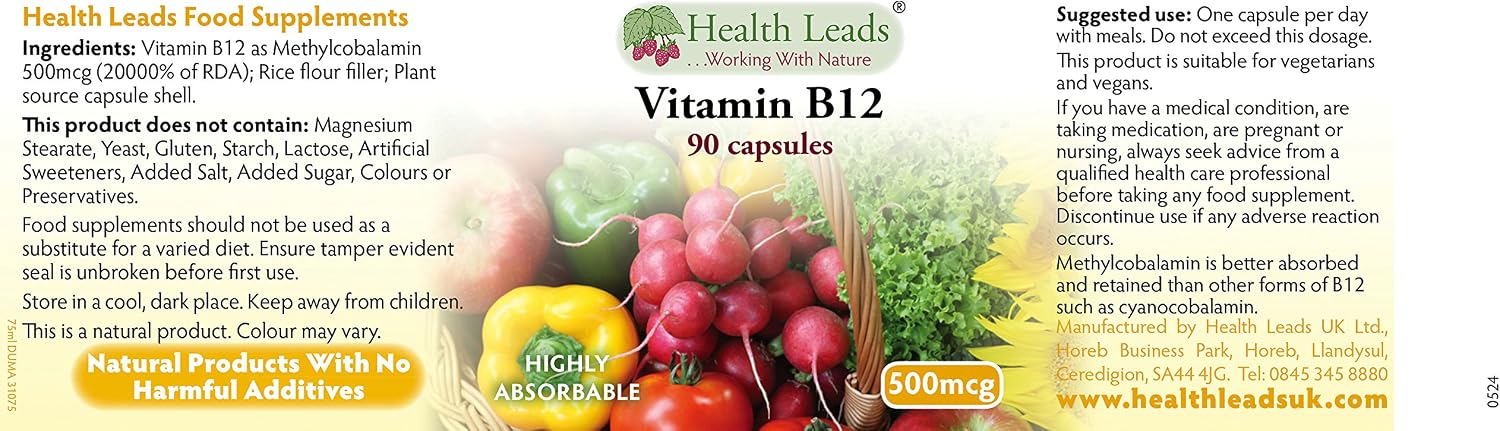 Vitamin B12 Methylcobalamin 500mcg 90 Capsules, 90 count (Pack of 1) - Image 3
