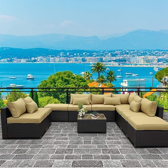 Amazon.com: VALITA Patio PE Wicker Furniture Set 10 Pieces Outdoor