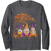 Fall Gnome Pumpkin Fall Leaves Halloween Autumn Gnomes Long Sleeve T-Shirt