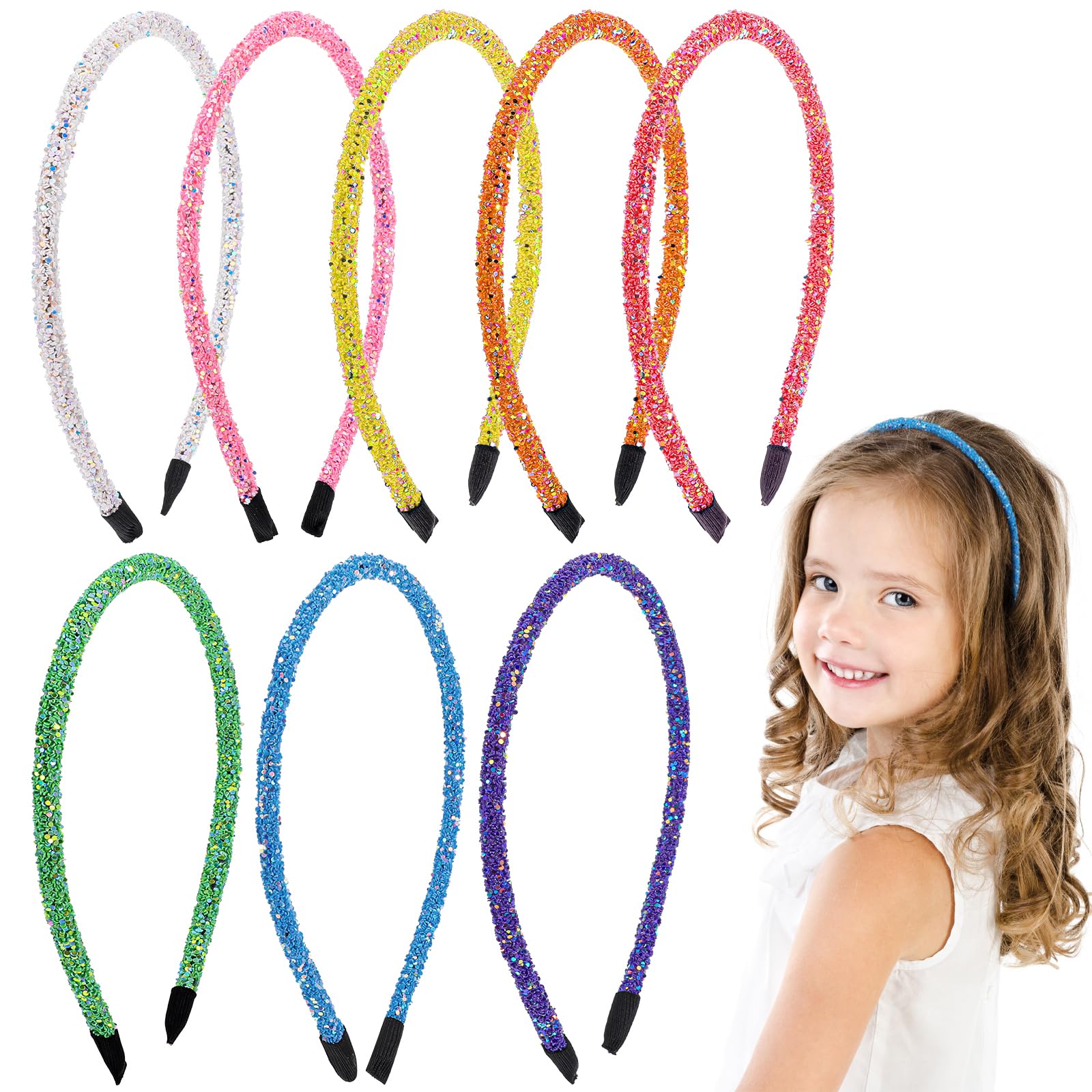 Photo 1 of  Pcs Glitter Headband Sparkly Skinny Hair Hoop Cute Non Slip Hairbands Bling Confetti Rainbow Hairs Accessories DIY Elastic Hair Bands Lightweight Head Bands for Women Girls Cosplay Halloween Holiday