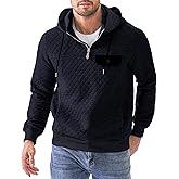 JMIERR Men's Quilted Hoodies Casual Long Sleeve Quarter-Zip Pullover Sweatshirt with Pockets