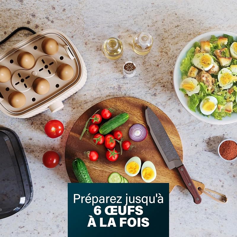 Cuiseur à Œufs, Capacité 6 Œufs, 300W, Gobelet Doseur pour Cuisson Dure/Mollet, Arrêt Automatique, Sans BPA, Couvercle Vapeur, Plateau Amovible, Facile à Nettoyer, 262047