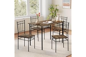 Vipbear Kitchen Dining Table Set for 4, 5-Piece Kitchen Table Set,Dining Room Table Sets,Rectangular Kitchen Table Set with 4 Chairs for Small Space, Dinette,Apartment, Rustic Brown