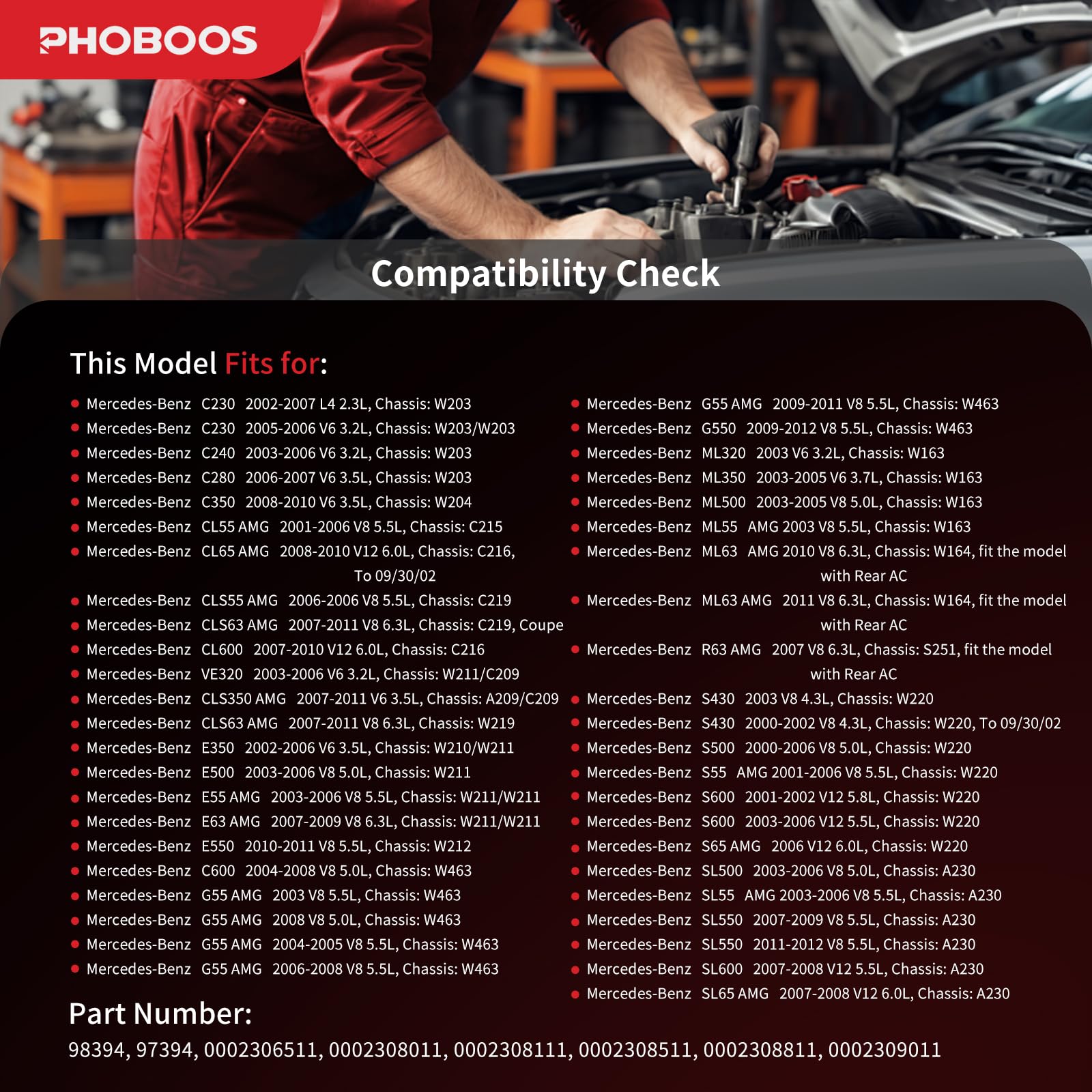 Condition photo showing New/Like New for phoboos a/c compressor with clutch compatible with mercedes-benz c-class c230 c320, clk-class clk320