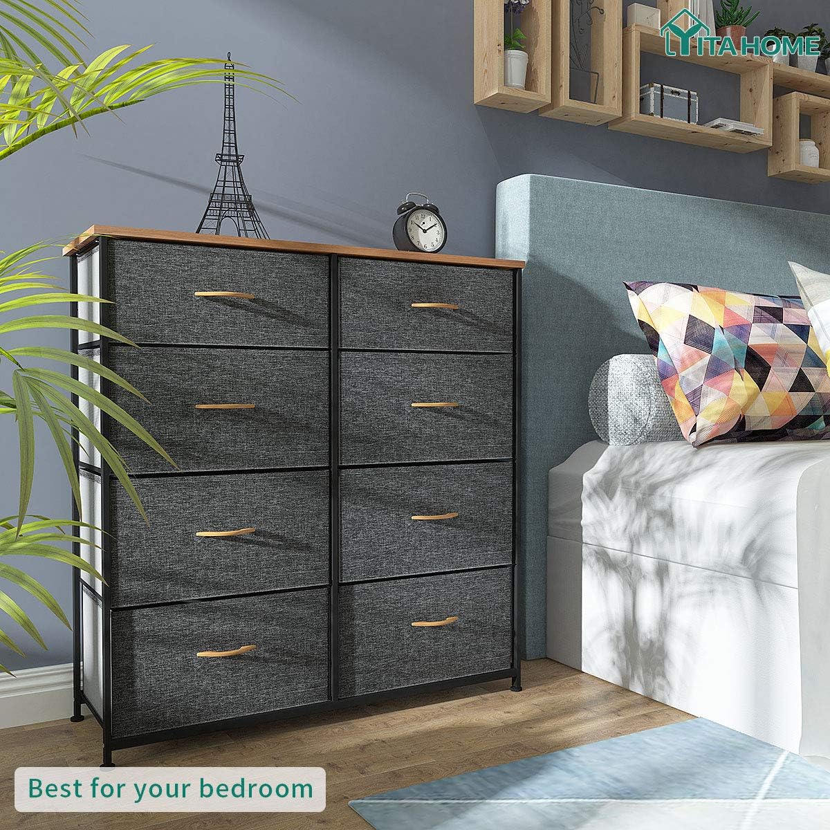 YITAHOME Storage Tower Unit with 8 Drawers - Fabric Dresser with Large Capacity, Organizer Unit for Bedroom, Living Room & Closets - Sturdy Steel Frame, Wooden Top & Easy Pull Fabric Bins (Dark Grey): Home Improvement