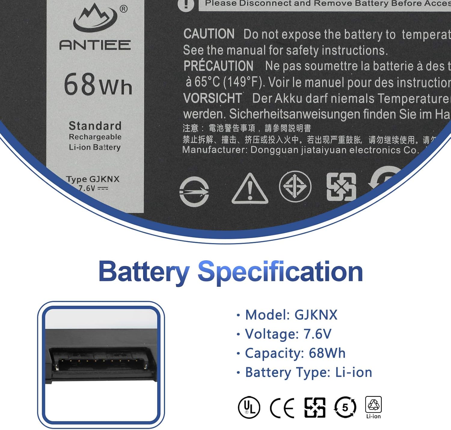 ANTIEE 68Wh GJKNX Battery Replacement for Dell Latitude 5480 5580 5280 5590 5490 E5480 E5580 E5490 E5590 Precision 15 3520 3530 Series GD1JP 0GD1JP DY9NT 0DY9NT 5YHR4 451-BBZG 7.6V 4-Cell 8500mAh - Image 3