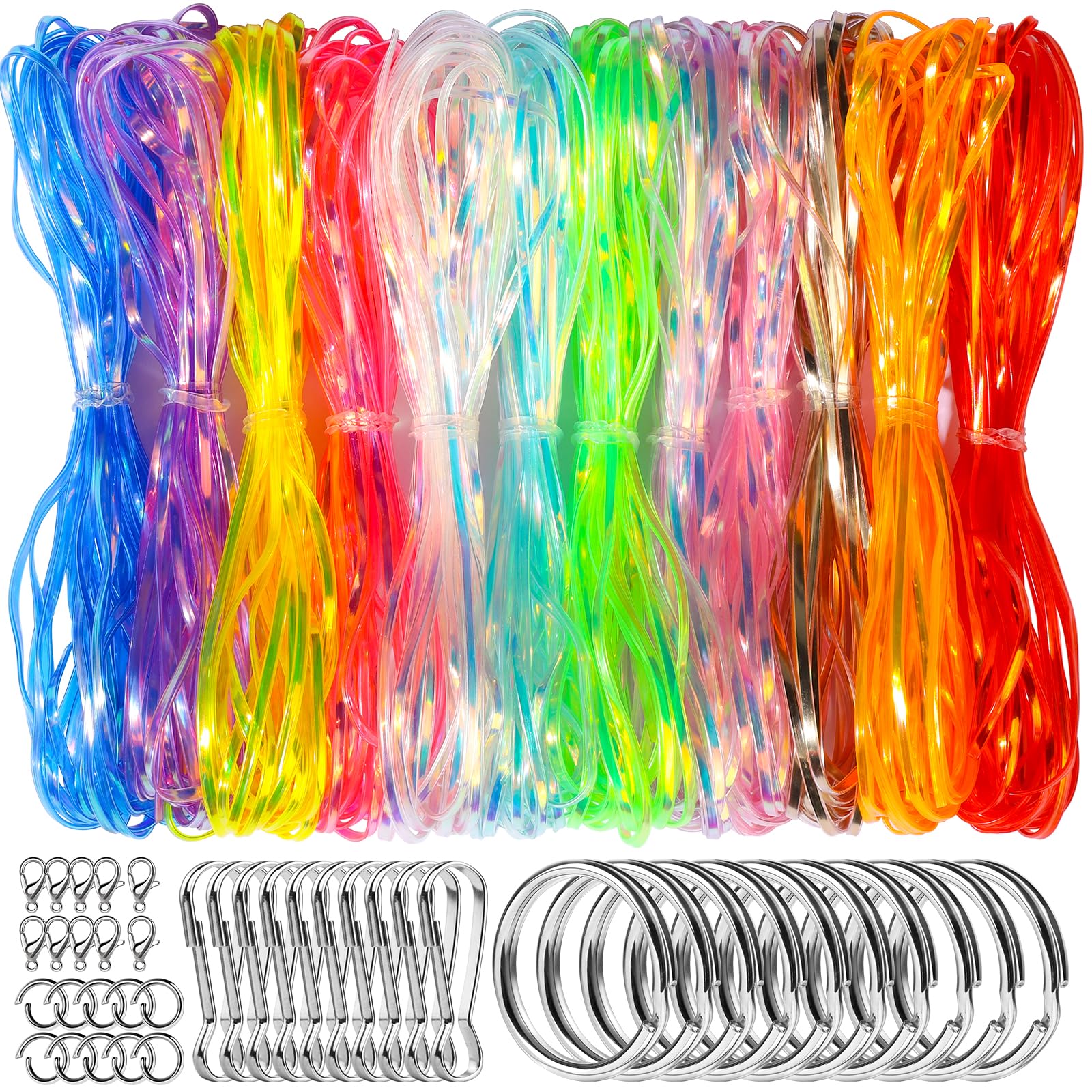 Photo 1 of Fandamei Lanyard String Kit, 12 Laser Colors Plastic String Lacing Cord, Glossy Laser Color, Lanyard String for Crafts, Bracelets and Jewelry Making String Weaving Kit, Plastic String for Bracelets