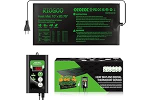 RIOGOO 10"x20.75" Seedling Heat Mat and Thermostat Controller 68-108°F Digital Thermostat Controller IP68 Waterproof (Heated mat+Thermostat Controller)