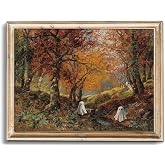 uniro Cute Ghost Decor Halloween Wall Art Prints, Vintage Ghost Family in Dark Forest Pictures for Halloween Wall Decor, Spooky Fall Landscape Canvas Oil Painting, Farmhouse Gothic Home Decor Autumn Aesthetic Posters for Bedeoom, Gallery, Living Room, Bathroom (8x10inch - UNFRAMED)