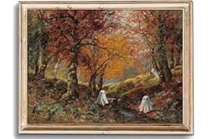 uniro Cute Ghost Decor Halloween Wall Art Prints, Vintage Ghost Family in Dark Forest Pictures for Halloween Wall Decor, Spooky Fall Landscape Canvas Oil Painting, Farmhouse Gothic Home Decor Autumn Aesthetic Posters for Bedeoom, Gallery, Living Room, Bathroom (8x10inch - UNFRAMED)