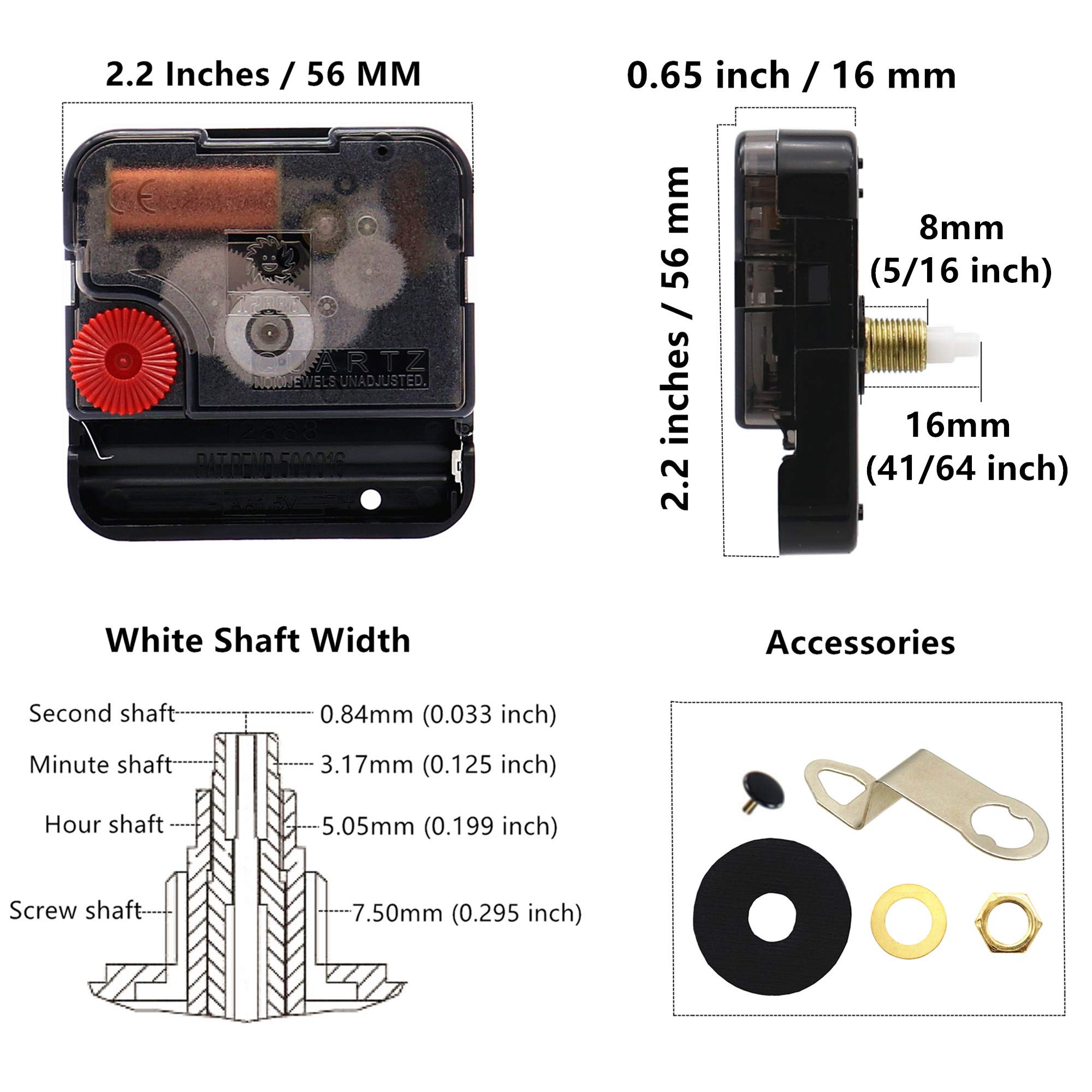 TIKROUND Youngtown 12888 Movement for Clock Repair Replacement 16mm(41/64 inch) Shaft Length 8mm (5/16 inch) Thread Length.