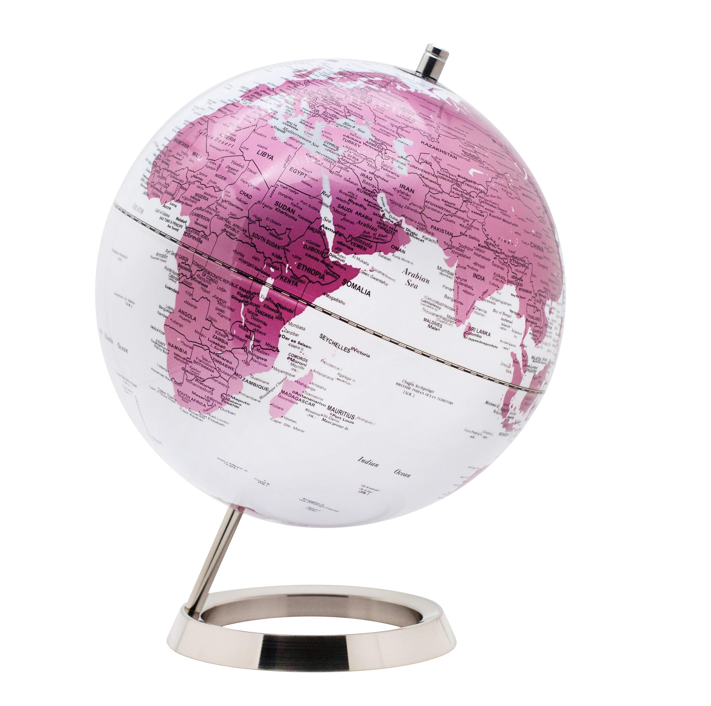 EXERZ 25cm World Globe - Stainless Steel Ring Standing, Metallic Pink Earth Globe, Perfect for Gifting (Pink)