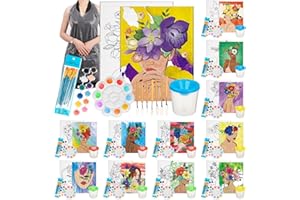 Qeeenar 12 Pack Sip and Paint Kit Pre Drawn Canvas for Painting Supplies Include Canvas Pen Buckets Brushe Palettes Paint Knives Smock Acrylic Paints(Chic,8 x 10'')