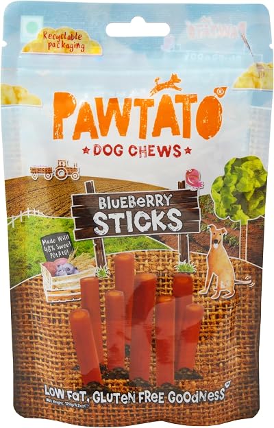 Pawtato Blueberry Vegan Dog Sticks 120g Low Fat Plant-Based Chews