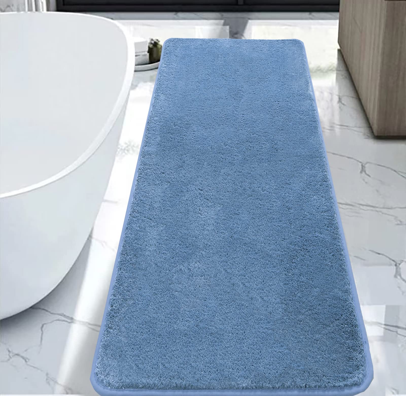 Rururug Bathroom Mat, Soft Microfibre Bath Mat, Bathroom Rug, Large 120 x 50 cm, Non-Slip, Washable, Light Blue