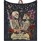 Anniversary Couple Gift Blanket for Her Him,Skull Lover Throw Blanket for Boyfriend Girlfriend 60"X52",I Love You More Wedding Birthday Gift for Husband Wife,Christmas Skeleton Decor for Women (Black)