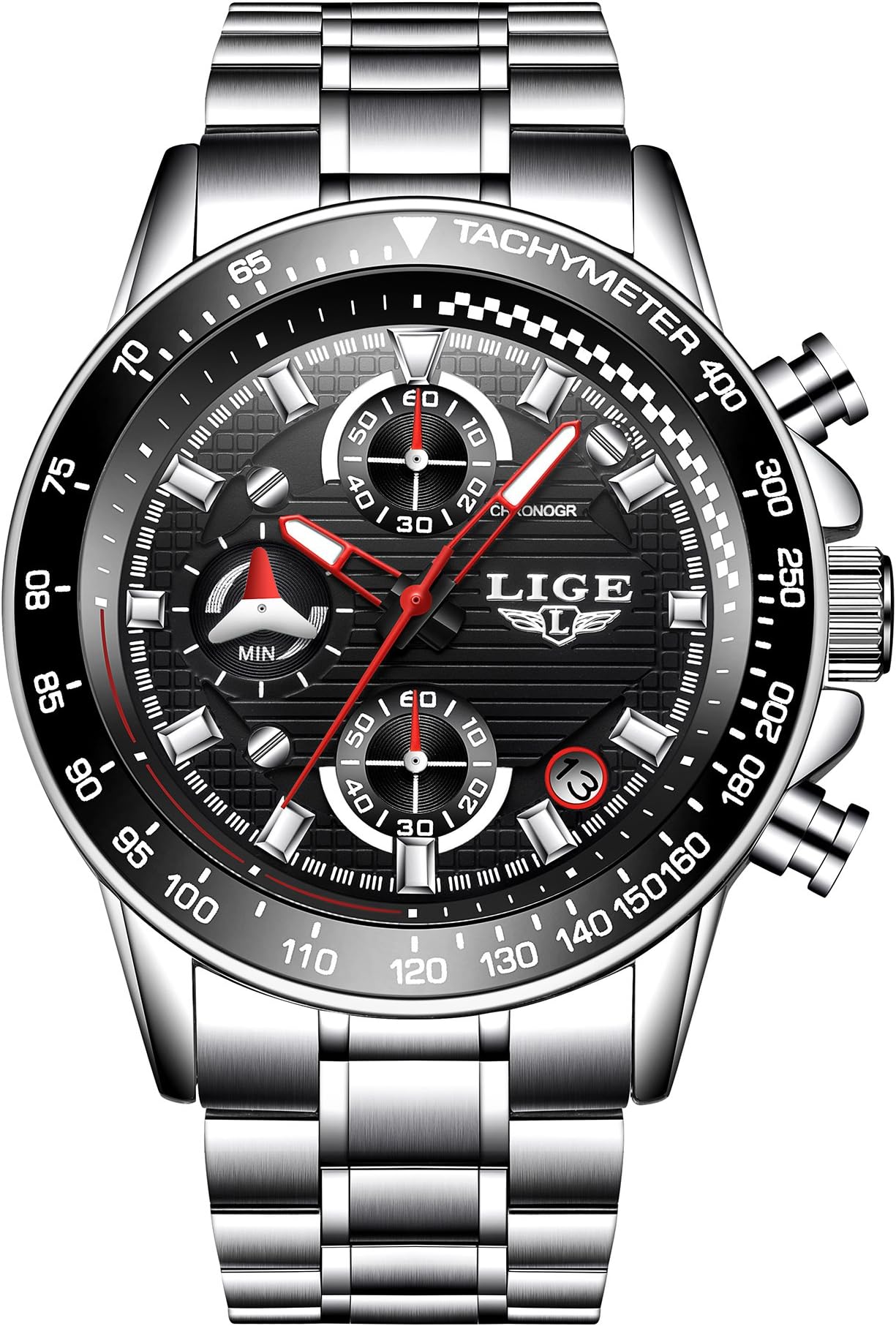Watch, Men’s Watches Business Fashion Chronograph Waterproof Calendar Date Analog Quartz Stainless Steel Wrist Watch for Men
