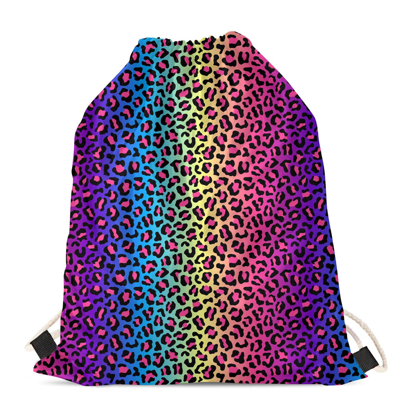 Showudesigns Rainbow Leopard Drawstring Gifts Bags Swim PE Cinch Sack Cinch Gym Bags Organizer Fitness Drawstring Bag for Kids Girls Cheetah