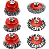 AUPREX 4 1/2" Angle Grinder Wire Wheel Set - 4 Inch &amp; 3 Inch Knotted Coarse Crimped Wheels, Cup Brush with 5/8-11UNC Threaded Arbor