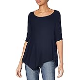 Star Vixen Womens Star Vixen Women's Hanky Hem Top, Elbow Sleeve with Cinch Detail