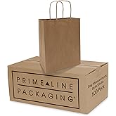 Prime Line Packaging Kraft Paper Bags, Brown Gift Bags with Handles, Small Craft Shopping Bags in Bulk for Boutiques, Small Business, Retail Stores, Gifts & Merchandise, Bulk, 8x4x10, 25 Pack