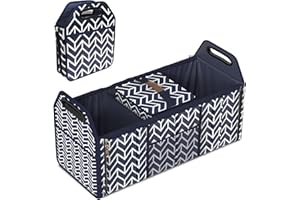 ORIONSTAR Trunk Organizer, Foldable Car Storage Bag Portable Insulation Cooler Bag Collapsible Vehicle Organizer Divider Storage Totes with 3 Compartment Cargo Tote for Groceries Caddy SUV, Navy Blue