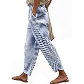 ANRABESS Womens Striped Gingham Pants Summer Lounge Cute PJ Bottom Plaid Pants Casual Wide Leg Beach Trouser with Pockets