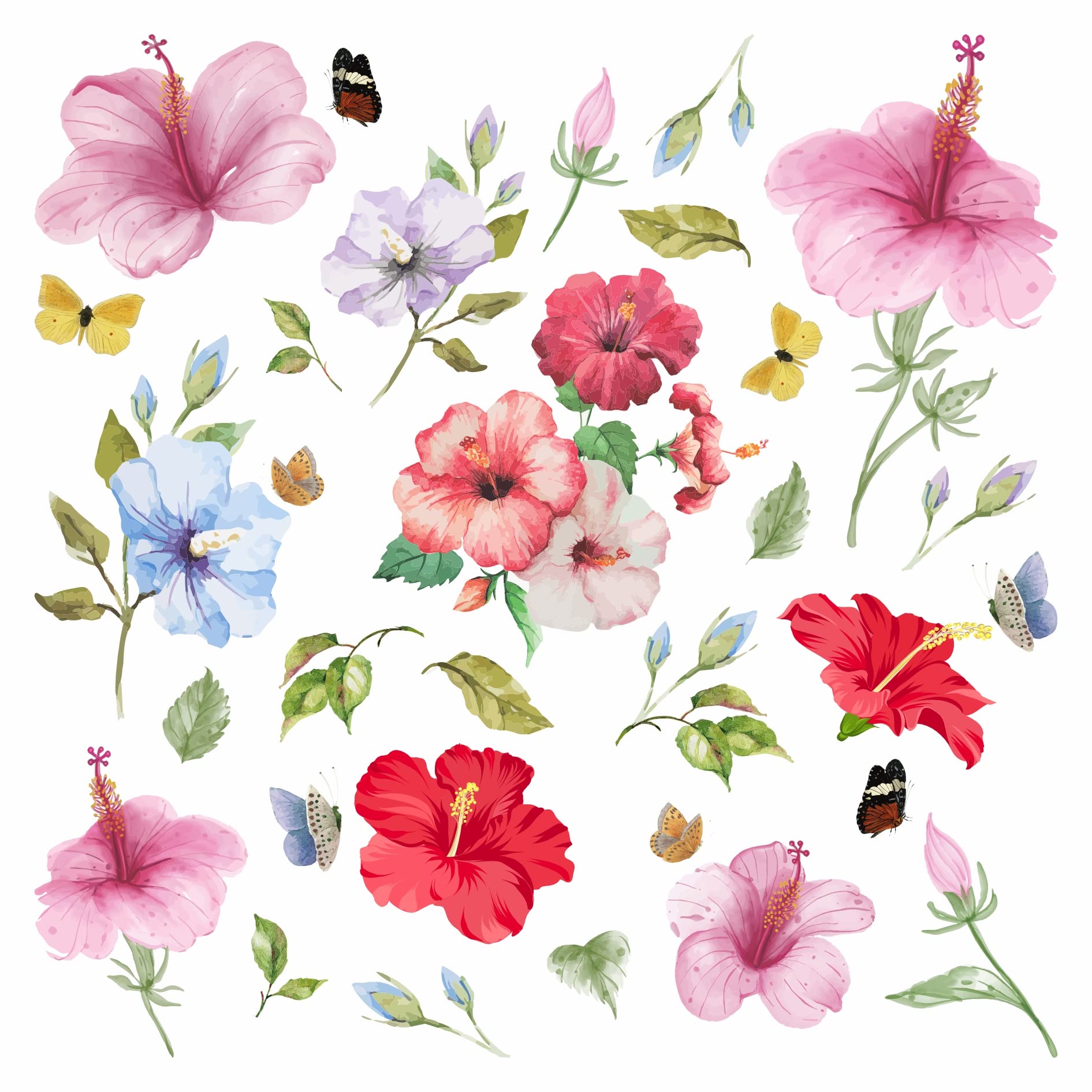 Hibiscus Rub on Stickers - Dry Rub On Off Transfers Stickers for Furniture Crafts Decorating