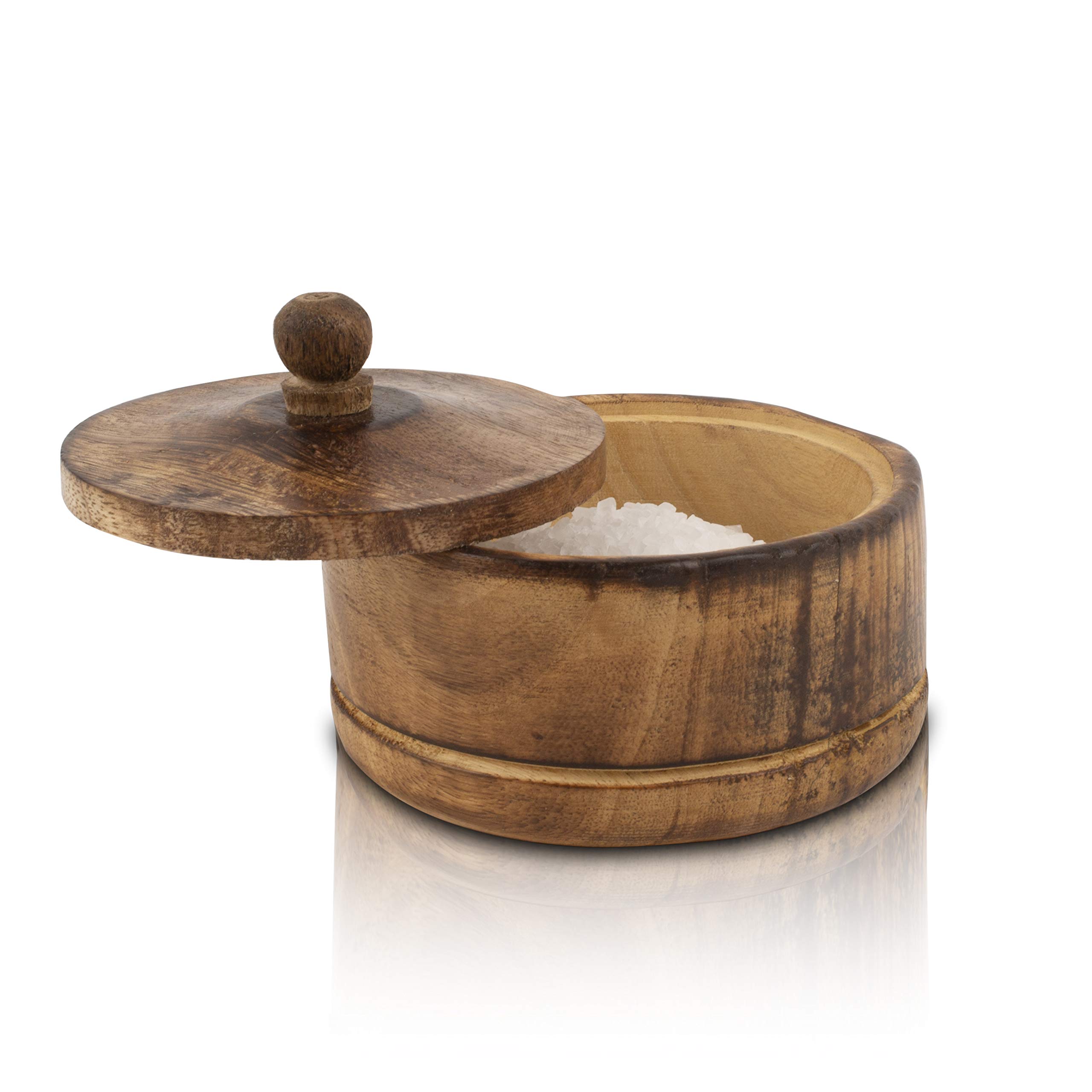 Decorative Rustic Wooden Sugar Bowl With Lid Wide Mouth Candy Treat Jar Spice Jar Holder Condiment Nuts Serving Bowl Pot Salt Spice Herb Loose Leaf Tea Storage Container Novelty Home & Kitchen