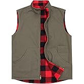 ZENTHACE Men's Reversible Casual Vest Flannel Fleece Lined Outdoor Work Safari Fishing Travel Vest Jacket