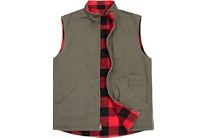 Men's Reversible Casual Vest Flannel Fleece Lined Outdoor Work Safari Fishing Travel Vest Jacket