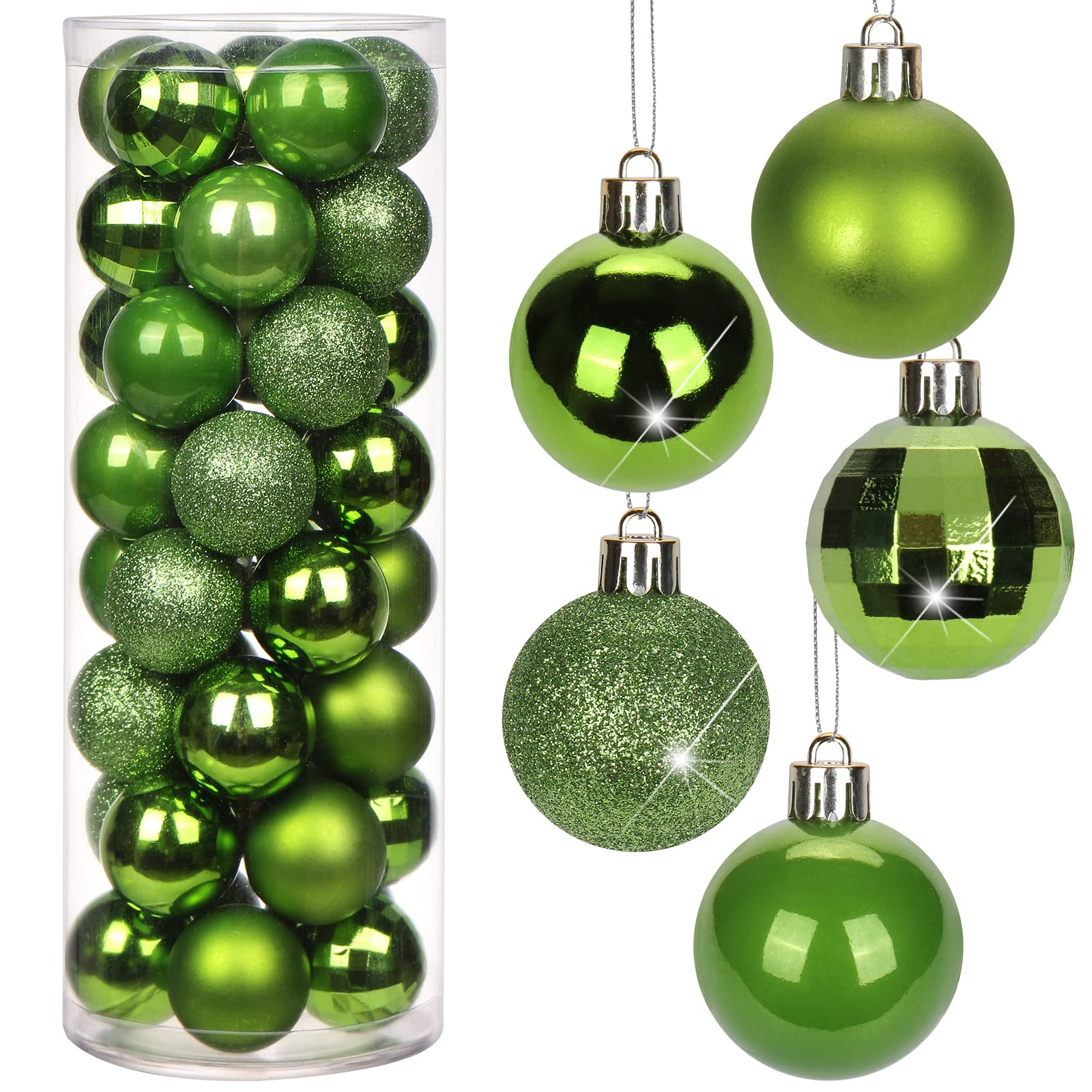View 1 of 1.57" Green Christmas Balls Ornaments 40 Pcs Shatterproof Christmas Ornaments Set Small Light Green Ornament for Xmas Tree Halloween Holiday Party