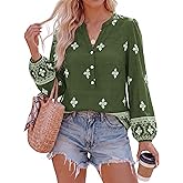 BTFBM Womens Tops Spring Casual Long Sleeve Shirts Button Up V Neck Bohemian Blouses Loose Tunics Vacation Outfits