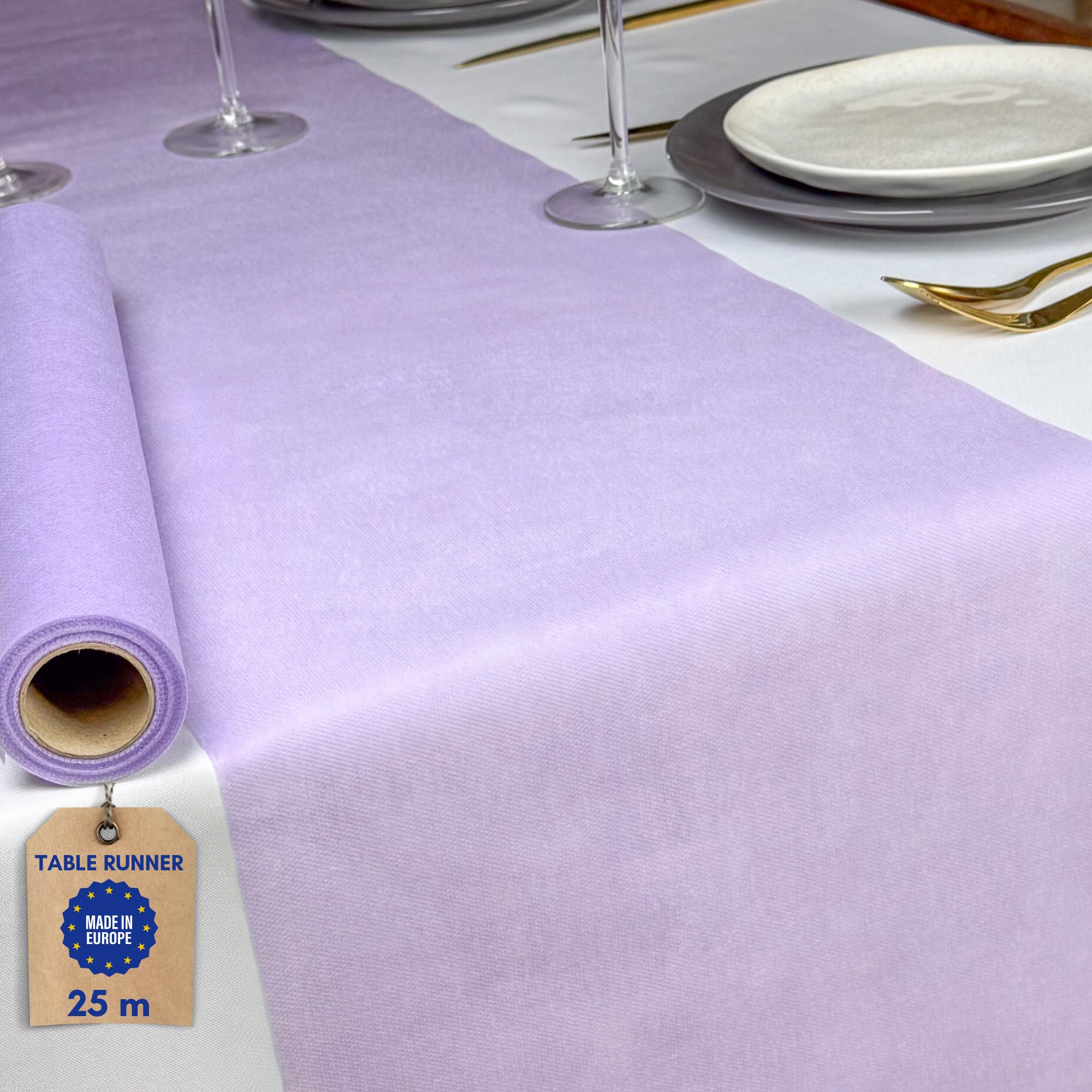 NATUARTE, Table Runner Lilac, Felt Roll of 25 meters x 30 centimeters, Non Woven Table Decoration, Wedding Decoration Fabric Baptisms Communions Birthdays, Table Skirt, White Lilac — image 1