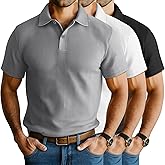 Neer 3 Pack Men's Waffle Henley Button Collared T-Shirts, Short Sleeve Lapel V Neck Side Split Classic Summer Basic Tees