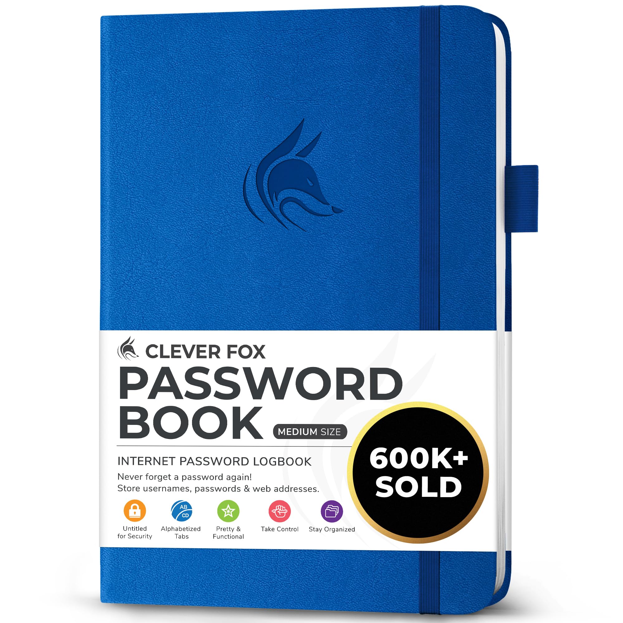 Clever Fox Password Book with alphabetical tabs. Internet Address Organizer Logbook. Medium Password Keeper for Website Logins (Royal Blue)
