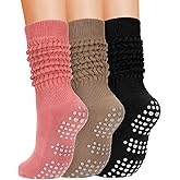 Airpal 3 Pairs Grip Pilates Socks for Women, Non Slip Yoga Slouch Socks Barre Workout Scrunch Socks