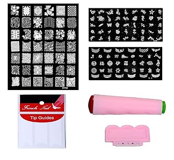 Royalkart D.I.Y. Nail Art Combo Kit With 2pcs Small Stamping Image Plate (TO-03,09)& 1pc Large Stamping Image Plates(XY16) & French Manicure Finger Tip Guide